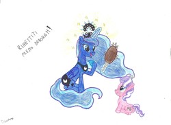 Size: 2338x1700 | Tagged: source needed, safe, artist:discorsaurus, diamond tiara, princess luna, g4, deborah morese, italian, mirror