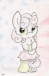 Size: 498x764 | Tagged: safe, artist:slightlyshade, sweetie belle, g4, clothes, female, skirt, solo, traditional art