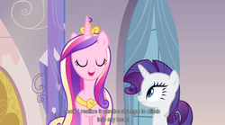 Size: 938x521 | Tagged: safe, screencap, princess cadance, rarity, g4, games ponies play, youtube caption