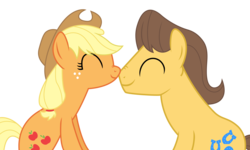 Size: 5000x3000 | Tagged: safe, artist:rainbowderp98, applejack, caramel, earth pony, pony, g4, .ai available, female, male, mare, nuzzling, ship:carajack, shipping, simple background, stallion, straight, svg, transparent background
