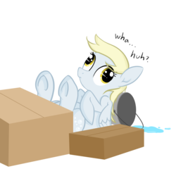 Size: 1000x1000 | Tagged: safe, artist:natsu714, derpy hooves, pegasus, pony, g4, box, boxes, bucket, female, hooves, mare, solo, underhoof, water