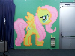 Size: 3264x2448 | Tagged: source needed, safe, artist:haveapony, fluttershy, g4, customized toy, irl, meetup, photo, solo, spain, sticky note, traditional art