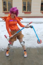 Size: 682x1024 | Tagged: safe, artist:geiyin, scootaloo, human, g4, cosplay, irl, irl human, photo, scooter, solo