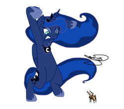 Size: 1028x900 | Tagged: artist needed, safe, princess luna, pony, spider, g4, bipedal, female, simple background, solo