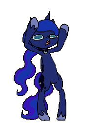 Size: 329x397 | Tagged: safe, artist:unoriginalcharacterpleasesteal, princess luna, alicorn, semi-anthro, g4, alternate hairstyle, animated, dancing, female, hoof shoes, mare, open mouth, peytral, ponytail, simple background, solo, transparent background