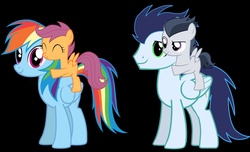 Size: 1024x623 | Tagged: safe, artist:anon11250, rainbow dash, rumble, scootaloo, soarin', pegasus, pony, g4, black background, double rainboom puppet, female, male, scootalove, ship:rumbloo, ship:soarindash, shipping, simple background, straight, vector