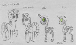 Size: 1496x898 | Tagged: safe, artist:bubsakavermin, twilight sparkle, oc, oc:skelly bones, g4, concept art, skeleton