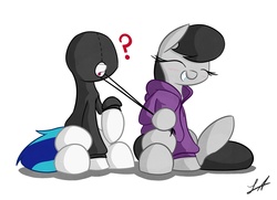 Size: 3236x2340 | Tagged: safe, artist:lux121, dj pon-3, octavia melody, vinyl scratch, pony, g4, clothes, hoodie, question mark