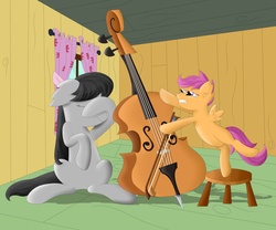 Size: 6000x5000 | Tagged: safe, artist:eillahwolf, octavia melody, scootaloo, g4, absurd resolution, cello, facehoof, musical instrument