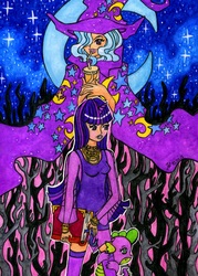 Size: 2377x3312 | Tagged: safe, artist:jakov-jakov, spike, trixie, twilight sparkle, human, g4, humanized, traditional art