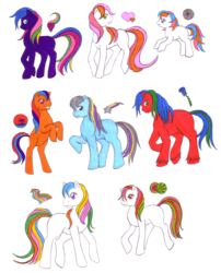 Size: 1238x1532 | Tagged: safe, artist:shadowgirlfan, oc, oc only, oc:beachbal, oc:blue rose, oc:bright rainbow, oc:lovely heart, oc:rainbow grape, oc:starbolt, oc:sunset island, oc:watermelon, traditional art