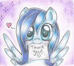 Size: 600x537 | Tagged: safe, artist:evomanaphy, oc, oc only, oc:stardust, pegasus, pony, blue, cute, evomanaphy, female, freckles, heart, mare, mouth hold, note, paper, portrait, solo