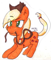 Size: 864x1012 | Tagged: safe, artist:hollsterweelskitty, applejack, g4, female, lasso, mouth hold, solo