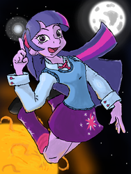 Size: 512x680 | Tagged: safe, artist:rootbeerlord, twilight sparkle, equestria girls, g4, female, moon, solo, space