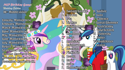 Size: 660x369 | Tagged: safe, princess cadance, princess celestia, shining armor, g4, birthday game, exploitable meme