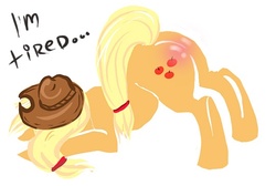 Size: 541x364 | Tagged: safe, artist:donenaya, applejack, earth pony, pony, g4, butt, butt blush, female, mare, plot, simple background, solo, tired