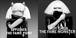 Size: 1000x500 | Tagged: safe, artist:donenaya, applejack, g4, album cover, lady gaga, the fame monster