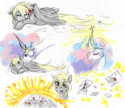 Size: 718x622 | Tagged: safe, artist:donenaya, derpy hooves, princess celestia, pegasus, pony, g4, female, mare