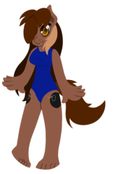 Size: 663x1023 | Tagged: safe, artist:miikymod, oc, oc only, anthro, plantigrade anthro, anthro oc, barefoot, berta blast, clothes, feet, one-piece swimsuit, solo, swimsuit