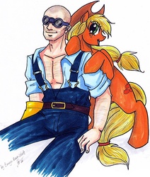 Size: 685x808 | Tagged: safe, artist:donenaya, applejack, human, g4, crossover, engineer, engineer (tf2), team fortress 2