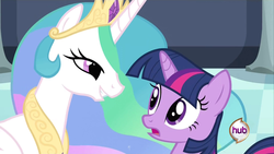 Size: 1920x1080 | Tagged: safe, screencap, princess celestia, twilight sparkle, g4, context is for the weak, lidded eyes, out of context