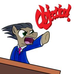 Size: 500x500 | Tagged: safe, artist:whatsapokemon, oc, oc only, ace attorney, crossover, objection, phoenix wright, reaction image, simple background, solo, transparent background