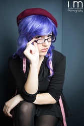 Size: 600x900 | Tagged: safe, artist:thighhighs, rarity, human, g4, beatnik rarity, beret, clothes, cosplay, glasses, hat, irl, irl human, photo, solo