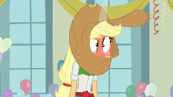 Size: 720x405 | Tagged: safe, screencap, applejack, equestria girls, g4, my little pony equestria girls, angry, animated, animated screencap, applejack's hat, cowboy hat, female, hat, rage, red face, solo