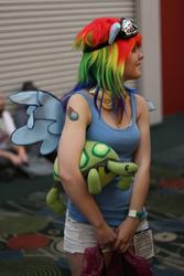 Size: 2350x3525 | Tagged: artist needed, safe, rainbow dash, tank, human, g4, cosplay, element of loyalty, irl, irl human, photo, salt lake comic con