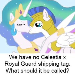 Size: 250x250 | Tagged: safe, princess celestia, g4, exploitable meme, female, kissing, male, meta, royal guard, ship:guardlestia, shipping, straight, tags, text