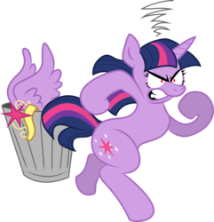 Size: 2876x2982 | Tagged: artist needed, safe, twilight sparkle, pony, g4, adventure in the comments, alicorn drama, angry, big crown thingy, bipedal, crown, drama, female, funny, jewelry, op is trying to start shit, regalia, simple background, solo, transparent background, trash can, vector, wings