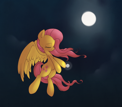 Size: 2000x1761 | Tagged: safe, artist:hidden-cat, fluttershy, g4, female, flying, moon, night, solo