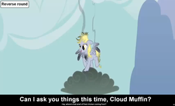 Size: 1600x973 | Tagged: safe, derpy hooves, pegasus, pony, comic:celestia's servant interview, g4, caption, female, interview, mare, meta