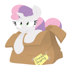 Size: 1280x1280 | Tagged: safe, artist:dfectivedvice, artist:xhazxmatx, sweetie belle, g4, cardboard box, colored, female, simple background, solo, sweetie belle is not amused, transparent background