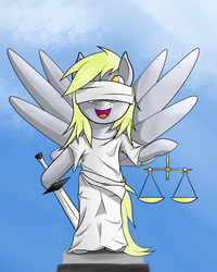 Size: 1600x2000 | Tagged: safe, artist:theimmolatedpoet, derpy hooves, pony, g4, bipedal, female, justice, scales, solo