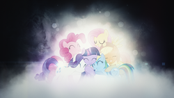 Size: 1920x1080 | Tagged: safe, artist:adrianimpalamata, artist:silentmatten, applejack, fluttershy, pinkie pie, rainbow dash, rarity, twilight sparkle, g4, group hug, lens flare, mane six, vector, wallpaper