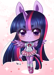 Size: 897x1247 | Tagged: safe, artist:feli, twilight sparkle, human, g4, chibi, clothes, eared humanization, female, horn, horned humanization, humanized, pixiv, pony coloring, school uniform, solo, twilight sparkle (alicorn), winged humanization