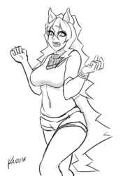 Size: 500x710 | Tagged: safe, artist:rayzor-sharp, cheerilee, human, anthro, g4, 30 minute art challenge, 80s, 80s cheerilee, breasts, busty cheerilee, clothes, eared humanization, female, human facial structure, humanized, monochrome, shorts, solo, tailed humanization