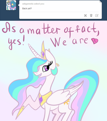 Size: 444x500 | Tagged: dead source, safe, artist:hyhtgifa, princess celestia, ask momlestia, g4, ask, female, momlestia, pointy ponies, solo, tumblr