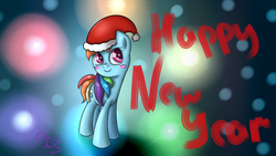 Size: 1920x1080 | Tagged: safe, artist:twilightsquare, rainbow dash, g4, female, hat, new year, solo
