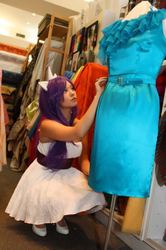 Size: 426x640 | Tagged: safe, artist:ani-mia, rarity, human, g4, clothes, cosplay, dress, irl, irl human, photo, solo, working