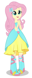 Size: 1042x2500 | Tagged: safe, artist:negasun, fluttershy, equestria girls, g4, my little pony equestria girls, bare shoulders, boots, clothes, cute, dress, fall formal outfits, female, high heel boots, simple background, sleeveless, solo, strapless, transparent background, vector
