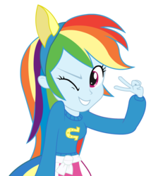 Size: 1250x1458 | Tagged: safe, artist:negasun, rainbow dash, equestria girls, g4, female, one eye closed, peace sign, simple background, solo, transparent background, vector, wink, wondercolts