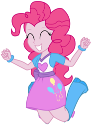 Size: 667x890 | Tagged: safe, artist:n0m1, pinkie pie, equestria girls, g4, balloon, boots, bracelet, clothes, female, high heel boots, jewelry, jumping, simple background, skirt, solo, transparent background, vector