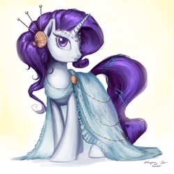 Size: 3000x3000 | Tagged: safe, artist:darthagnan, artist:nyarmarr, rarity, pony, unicorn, g4, clothes, cute, dress, female, hairpin, high res, raribetes, seashell, solo