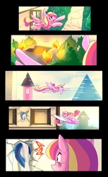Size: 610x1000 | Tagged: safe, artist:bakki, princess cadance, shining armor, g4, comic, disguised baby changeling, double take, fire, stuck