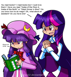 Size: 741x806 | Tagged: safe, artist:kurus22, twilight sparkle, human, g4, bookworm, crossover, humanized, patchouli knowledge, touhou