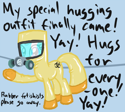 Size: 700x627 | Tagged: safe, artist:arrkhal, oc, oc only, oc:heartcall, pony, ask, biohazard, hazmat suit, hug, solo, tumblr