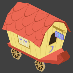 Size: 800x800 | Tagged: safe, artist:lionxdagger, trixie, g4, 3d, blender, home, low poly, scene, trixie's wagon, vehicle, wagon