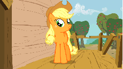 Size: 853x480 | Tagged: safe, screencap, applejack, g4, season 1, the show stoppers, animated, clubhouse, crash, crusaders clubhouse, falling, female, solo
